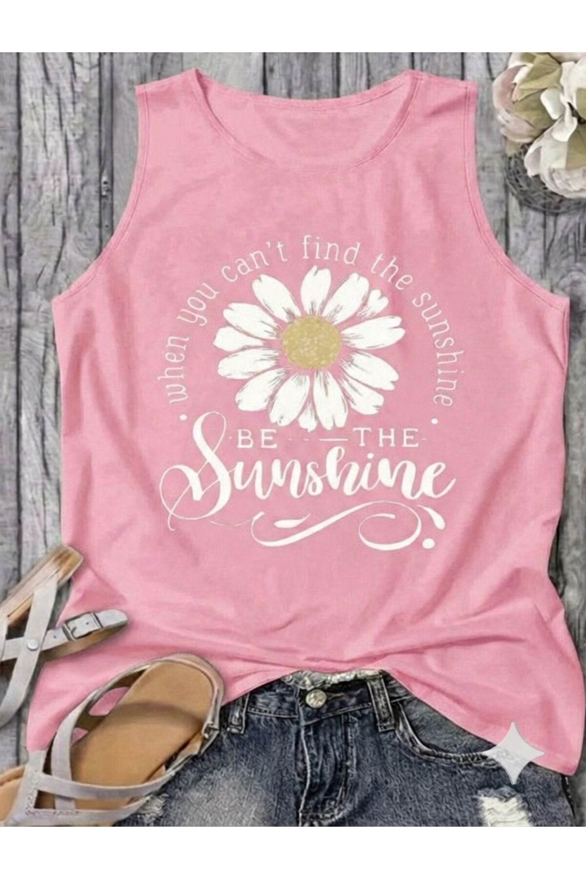 BE THE SUNSHİNE Kadın Pamuklu Kolsuz (Omuzu Açık) Yazlık T-shirt