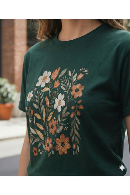 Bahar Dikdörtgen Papatyalar Baskılı Kadın Bisiklet Yaka Tshirt