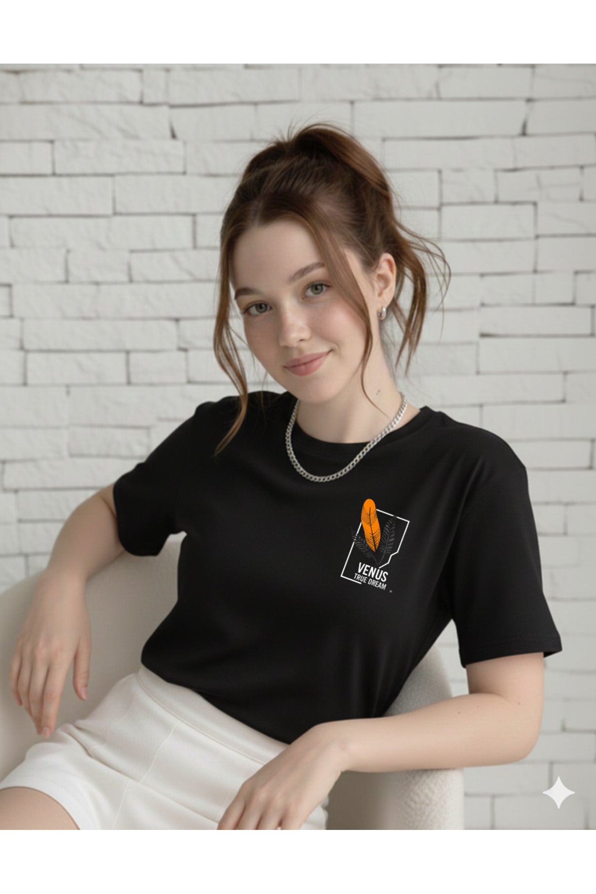 Venus Baskılı Kadın Pamuklu Bisiklet Yaka Tshirt