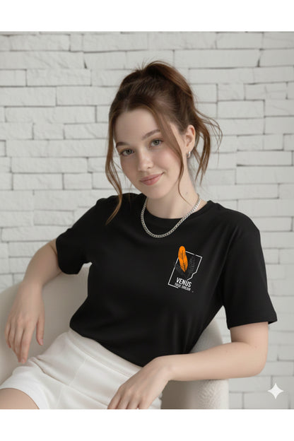 Venus Baskılı Kadın Pamuklu Bisiklet Yaka Tshirt