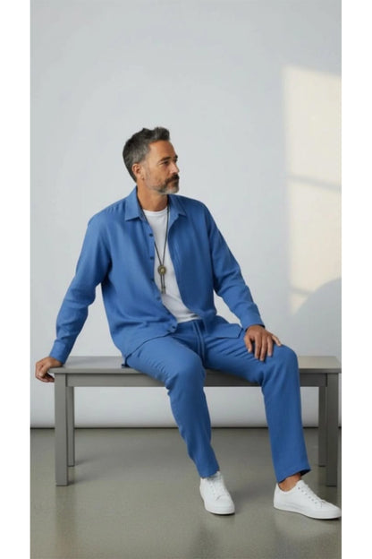 Erkek Uzun Kollu (Gömlek ve Pantolon) Bürümcük Eşofman Takım