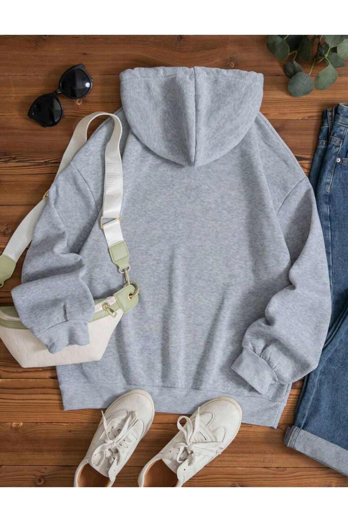 Basic Kapşonlu Sweatshirt Düz Baskısız Oversize ( Geniş Kalıp )