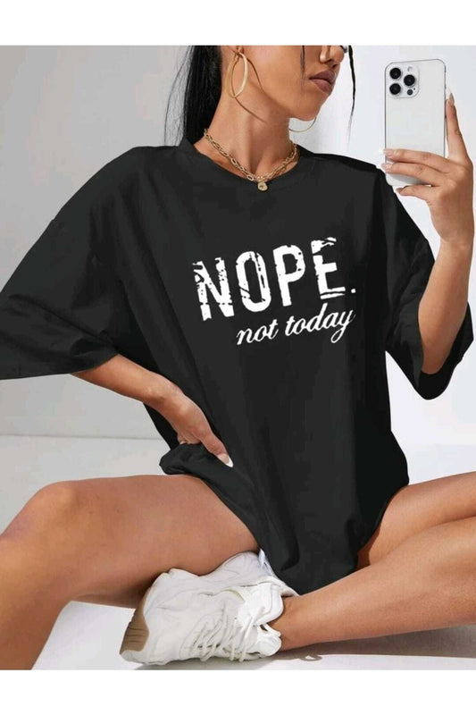 Nope Oversize Siyah Pamuk Bisiklet Yaka Tshirt