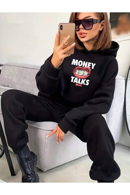 MONEY TALKS Alt Üst Eşofman Takımı Kapşonlu Kanguru Cepli
