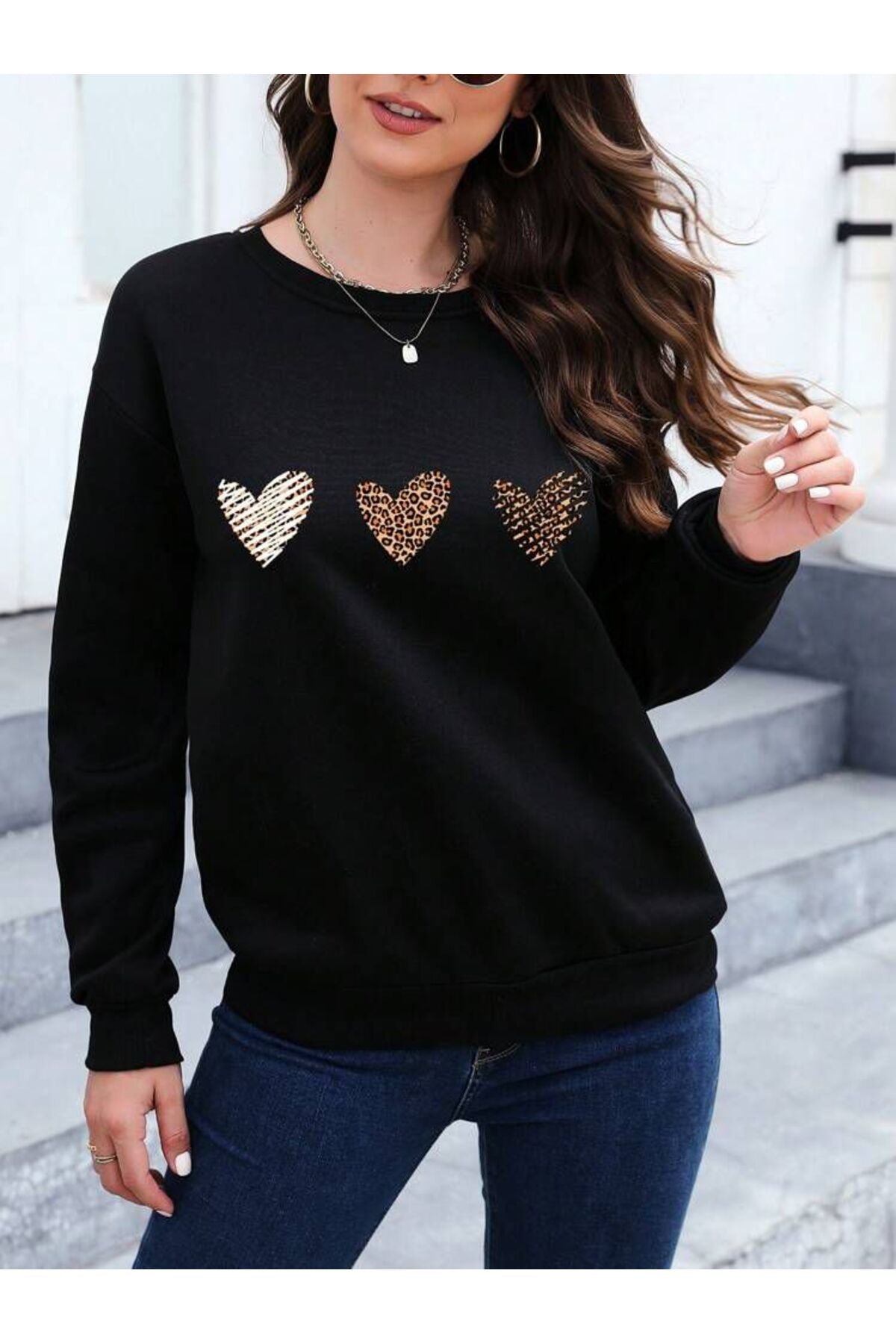 Siyah Karışık Bisiklet Yaka Sweatshirt Koleksiyonu
