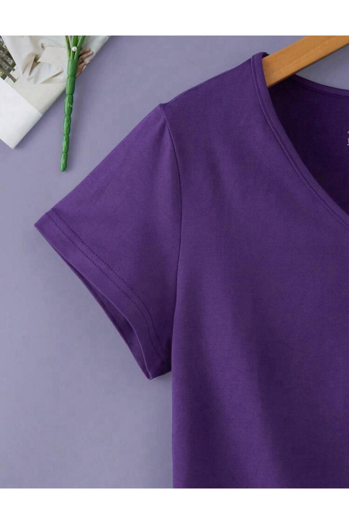 V Yaka Basic Çiçek Baskılı Pamuklu Tshirt (normal Kalıp)