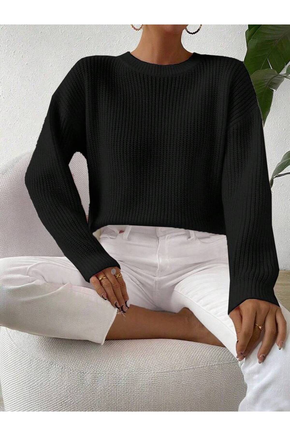 TRİKO Örme Oversize Bisiklet Yaka Kazak BTK