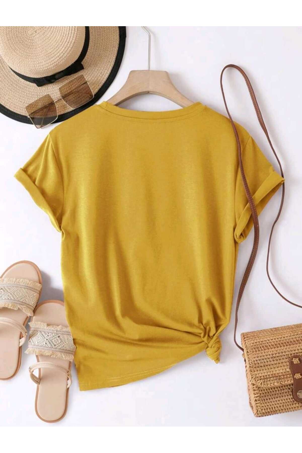 Düz Baskısız Basic Yazlık Kadın Tshirt
