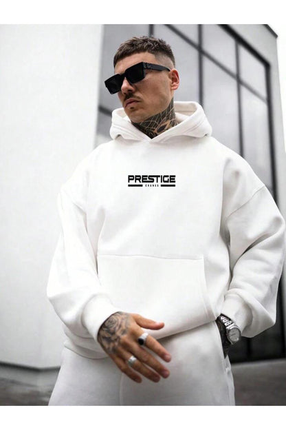 BEYAZ KARMA HOODIE PAMUKLU KAPÜŞONLU SWEATSHIRT