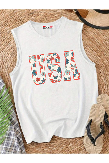 USA Omuzu Açık Kadın Pamuklu Kolsuz Yazlık T-shirt Atlet