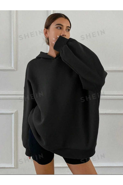 Kapüşonlu Düz Baskısız Giy Çık Oversize Kalıp Sweatshirt