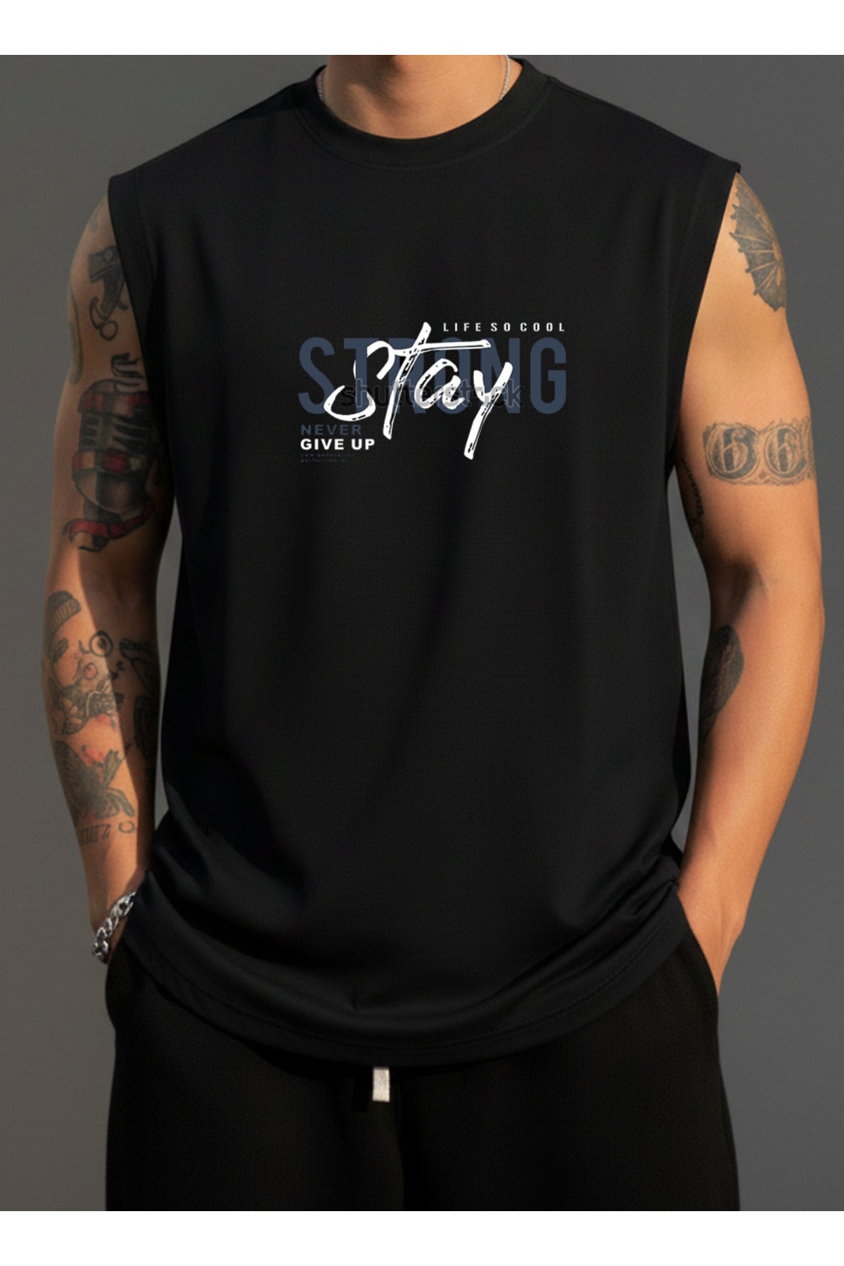 Erkek Sıfır Kol MİX Baskılı T-Shirt