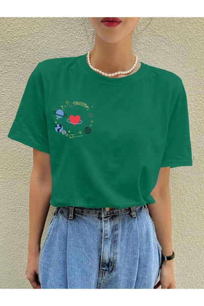 GALAXY Baskılı Pamuklu Kısa Kol (Oversize) Tshirt