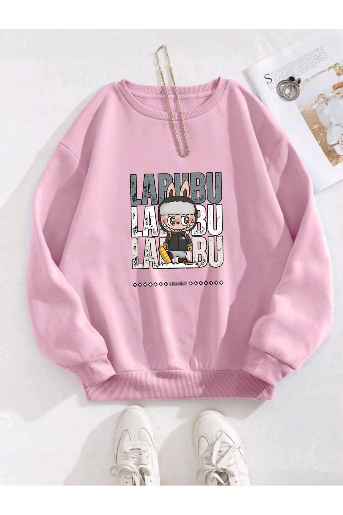 LABUBU Sweatshirt Unisex Pamuklu Şardonlu