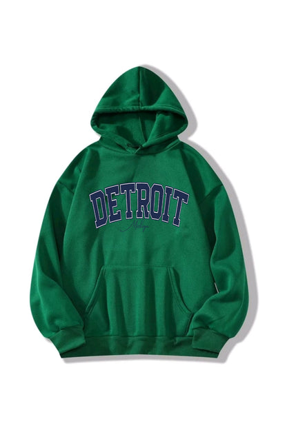 Detroıt Baskılı Oversize Hoodie Kapşonlu Sweatshirt