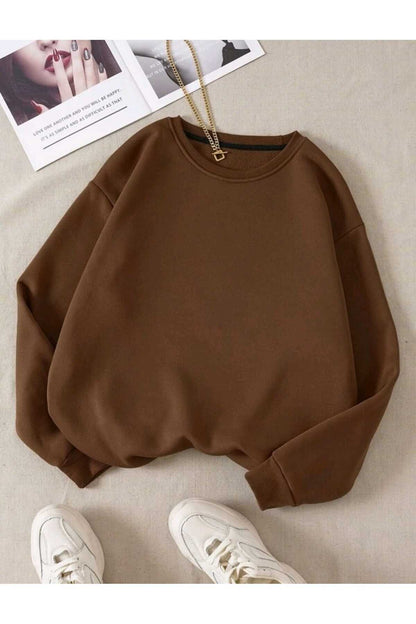 Bisiklet Yaka Sweatshirt Düz Baskısız ( SOFT ) Geniş Kalıp