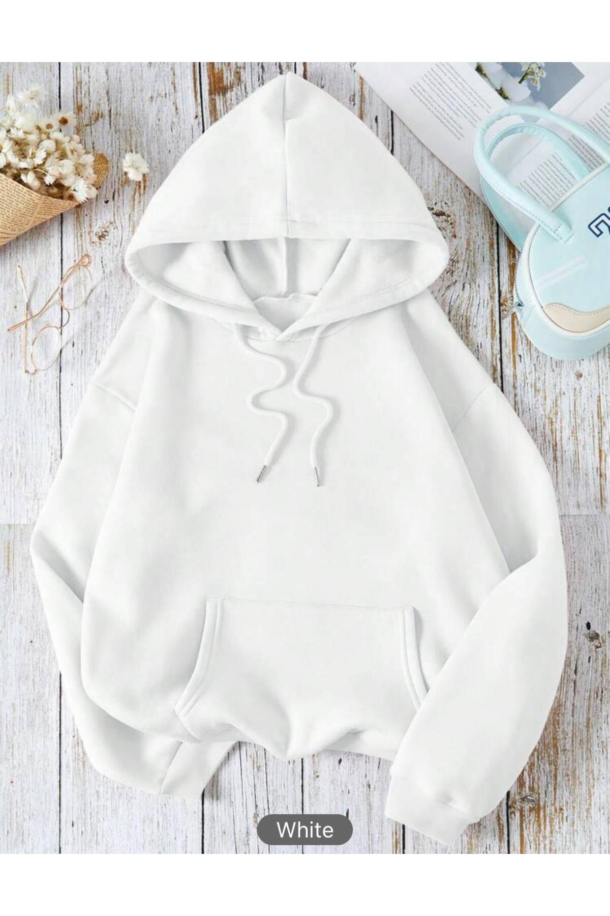 Kapüşonlu Sweatshirt Düz Baskısız ( Soft ) Geniş Kalıp