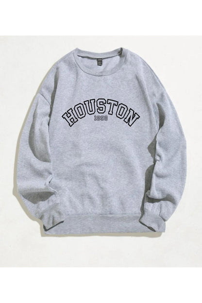 HOUSTON 1989 Baskılı Bisiklet Yaka Pamuklu Sweatshirt