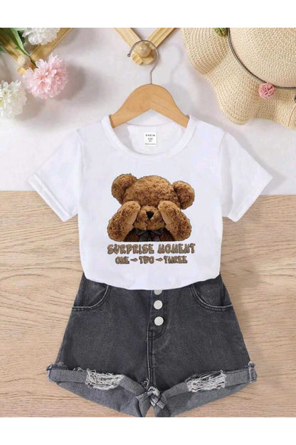 Çocuk Karışık Baskılı Bisiklet Yaka Pamuklu T-shirt