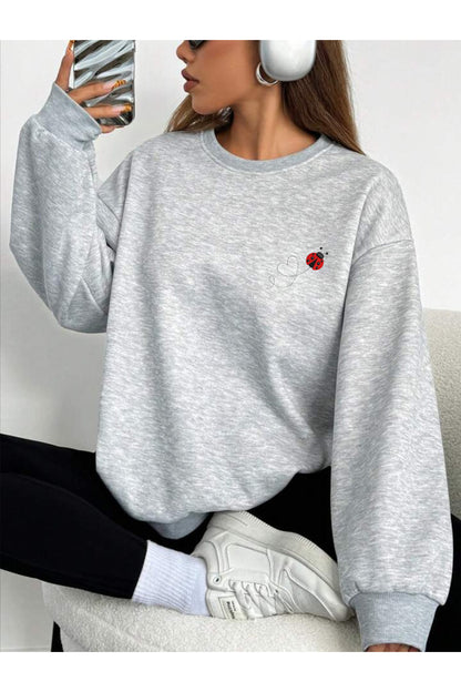 Uğur Böceği Baskılı PAMUKLU SWEATSHİRT