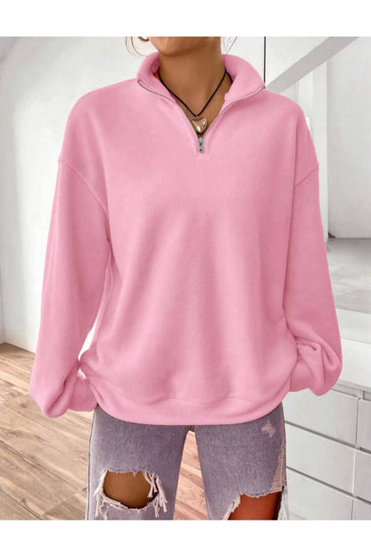 Dik Yaka Yarım Fermuarlı Düz Kazak Sweatshirt
