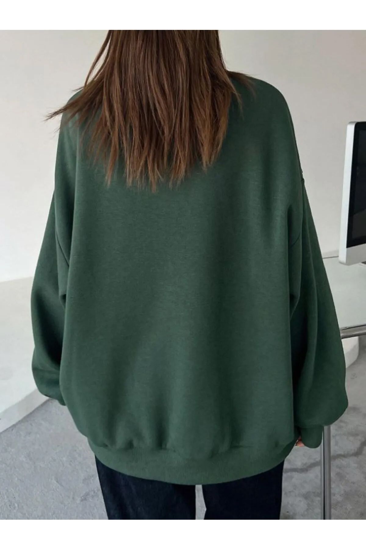 Baskılı Bisiklet Yaka Sweatshirt