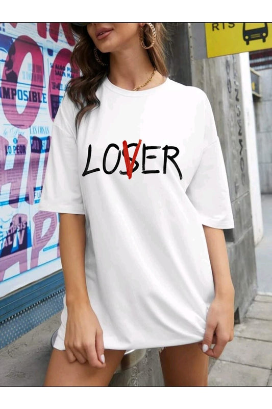 Unisex Lovser Beyaz Oversize Tshirt
