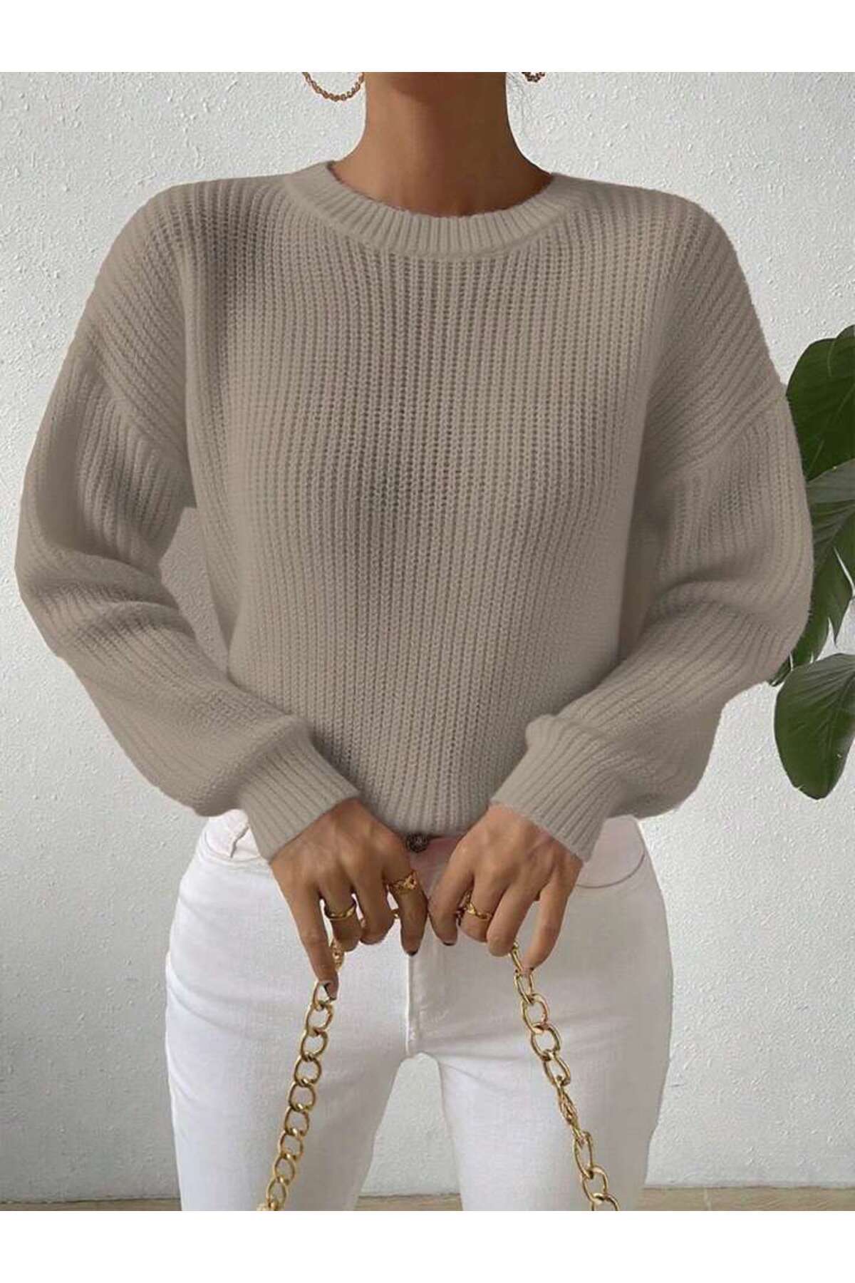 TRİKO Örme Oversize Bisiklet Yaka Kazak BTK