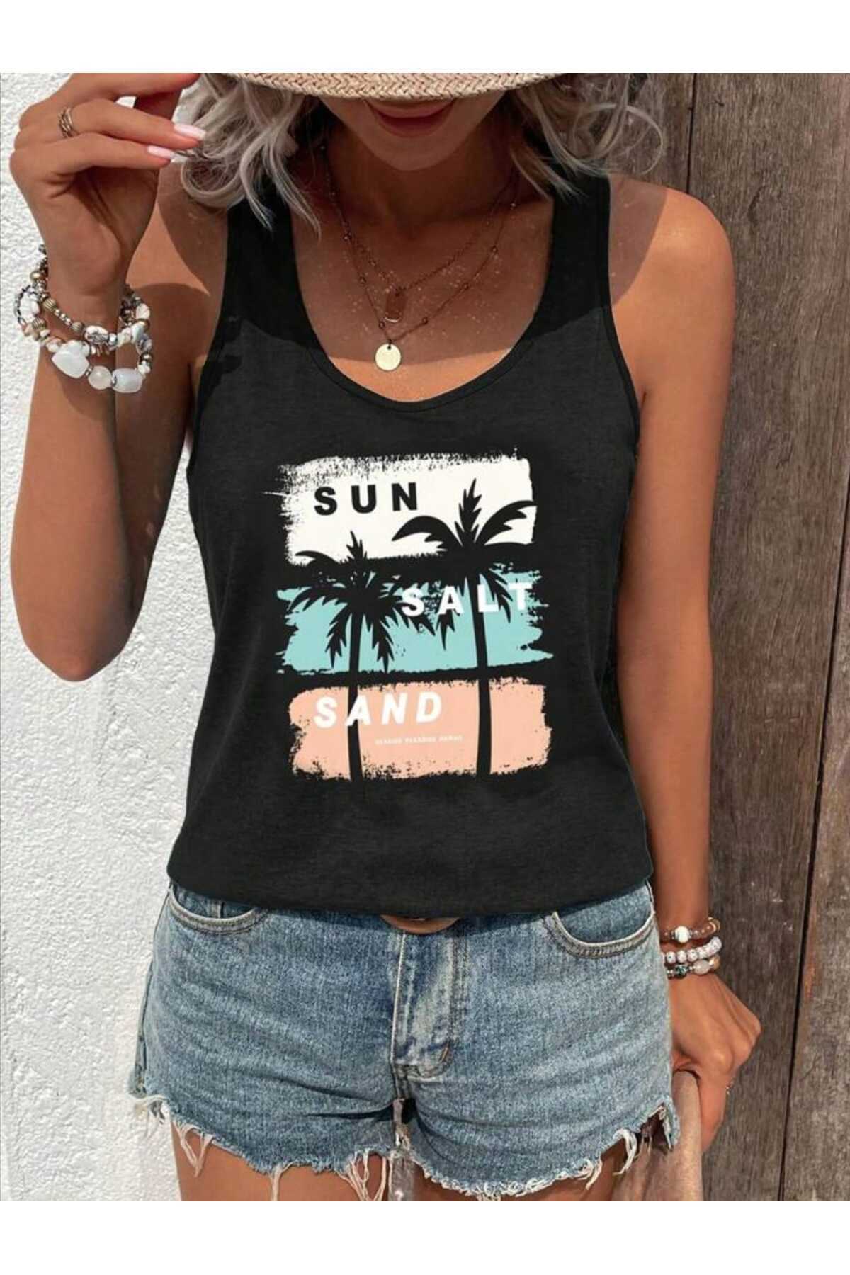 Omuzu Açık MİX Kadın Pamuklu Kolsuz Yazlık T-shirt Atlet