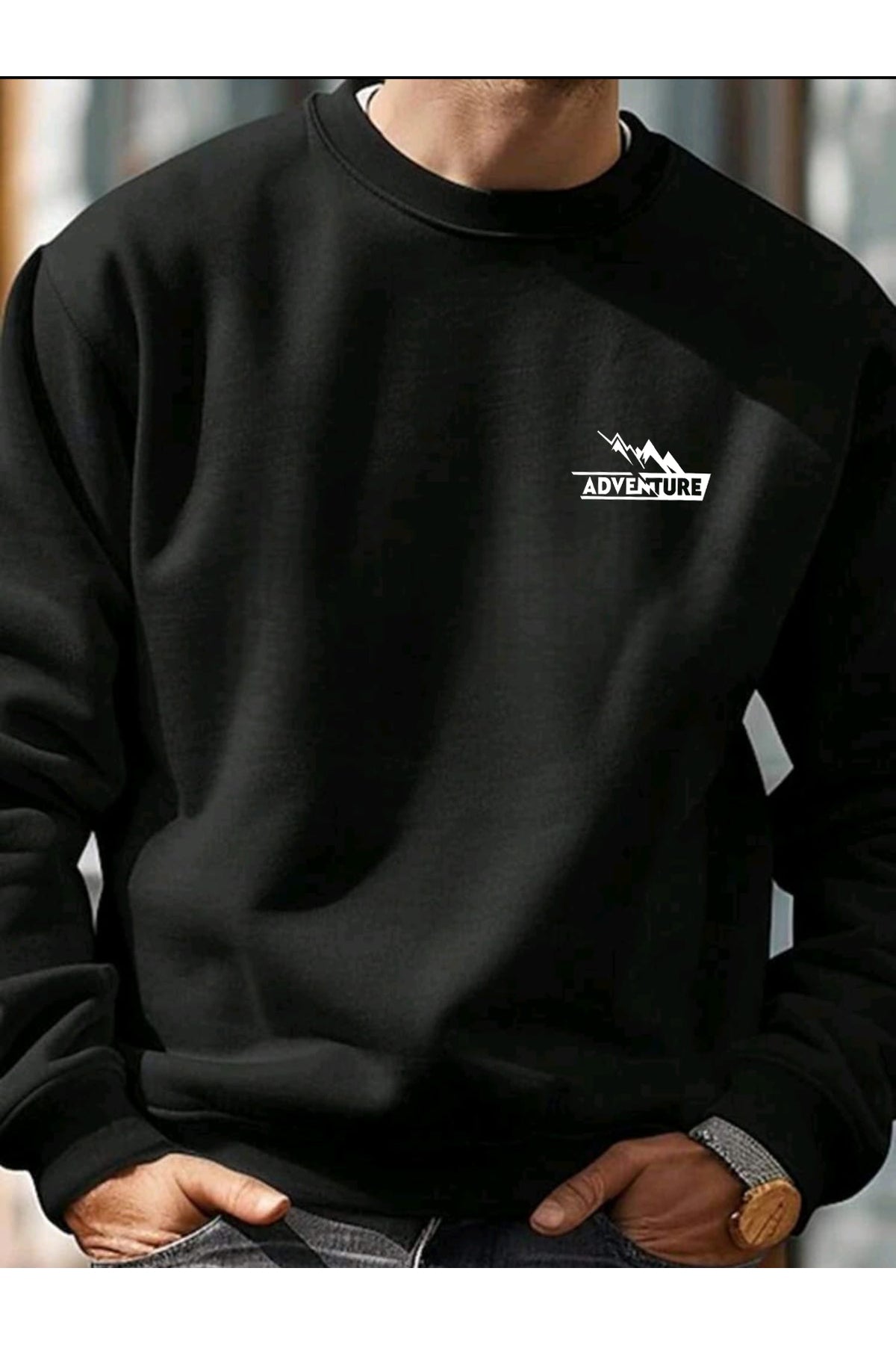 ADVENTURE Erkek Pamuklu Bisiklet Yaka Sweatshirt