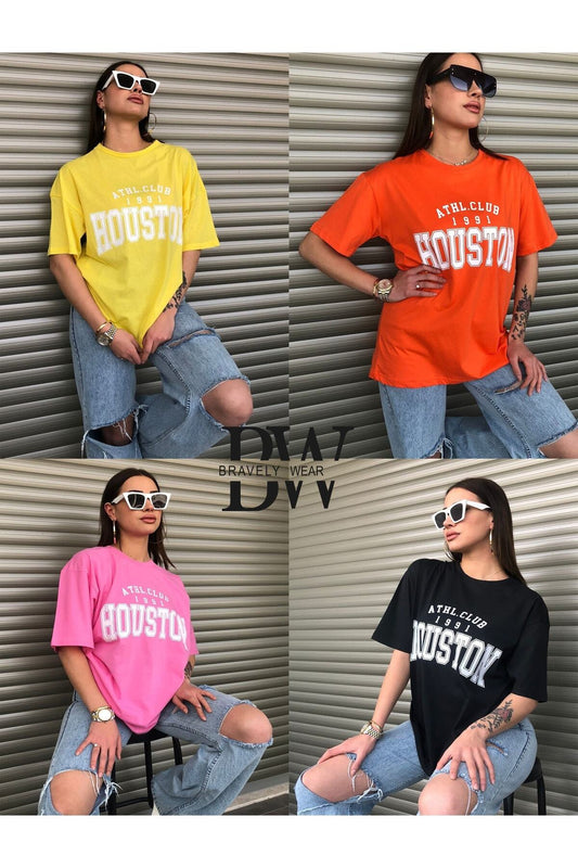 4ü1 Arada Houston Baskılı Pamuklu Spor Tshirt