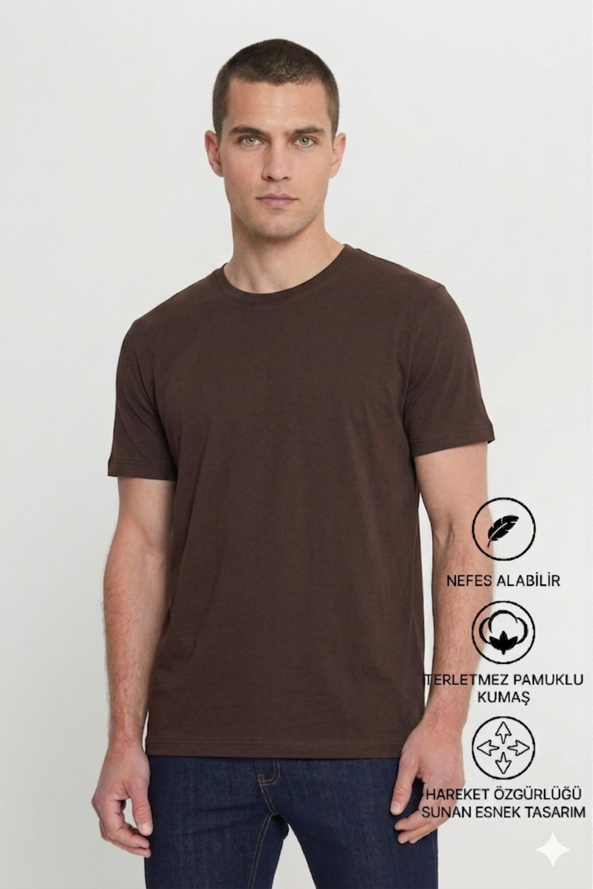 Erkek Slim Fit Bisiklet Yaka Kısa Kollu Yumuşak Tuşeli Basic Siyah Tişört