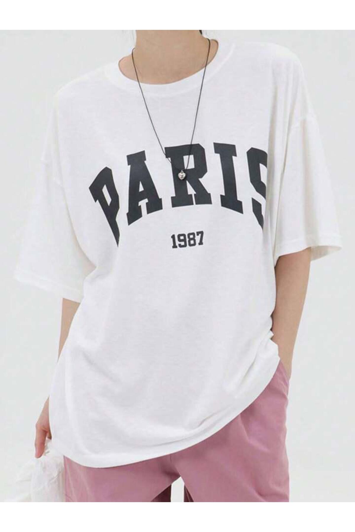 PARİS 1987 Rahat Kesim  Pamuklu Kısa Kol (Oversize) Tshirt