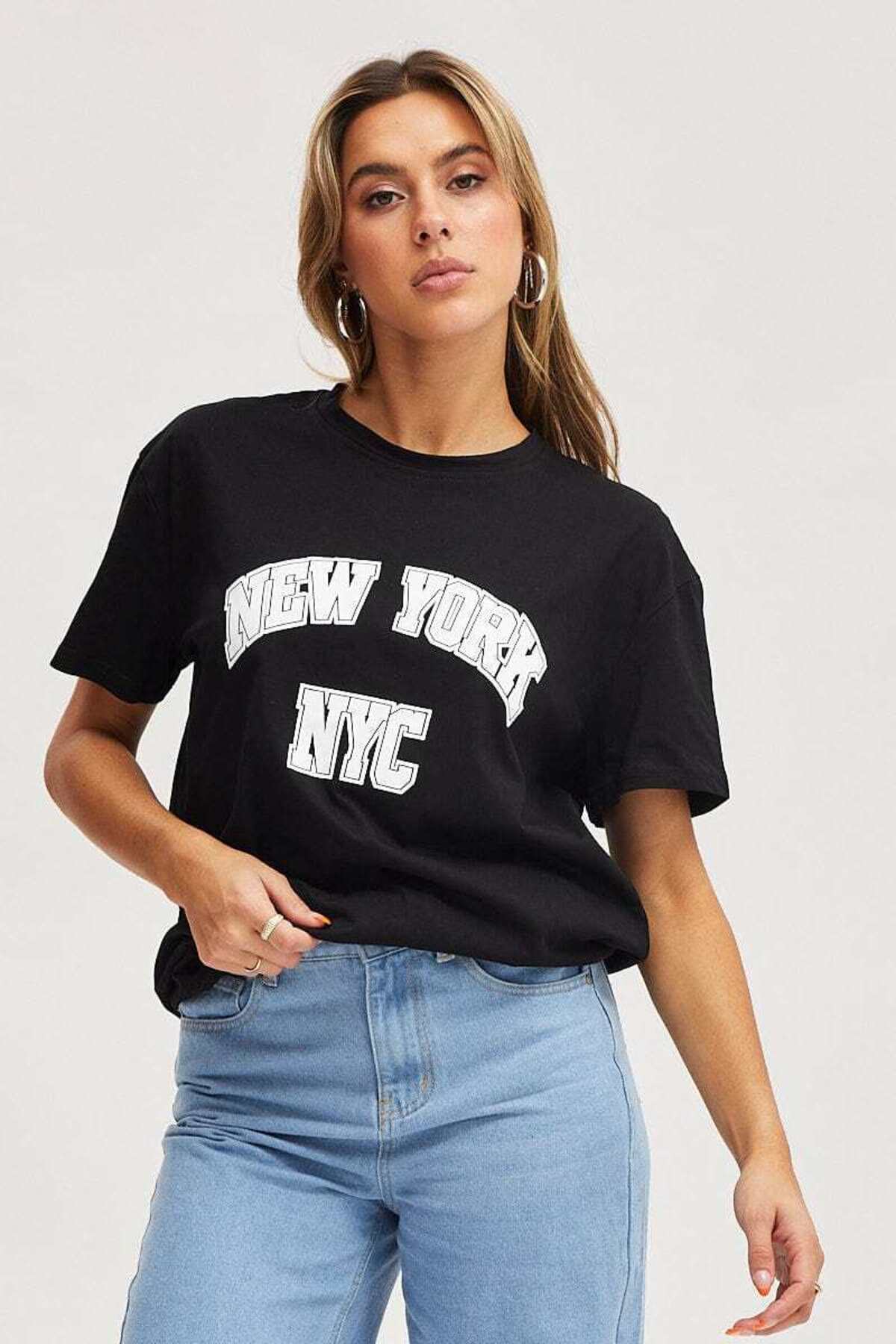 NYC Baskılı Unisex Kısa Kol Oversize Tshirt