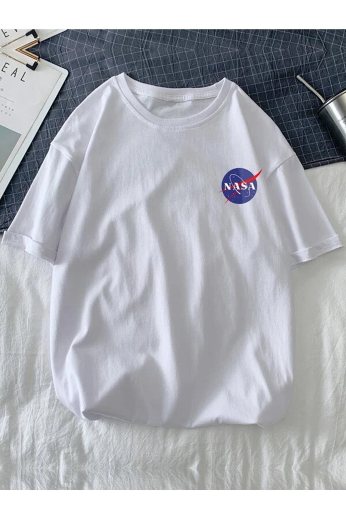Nasa Space Oversize Siyah-beyaz T-shirt Pamuklu Bisiklet Yaka