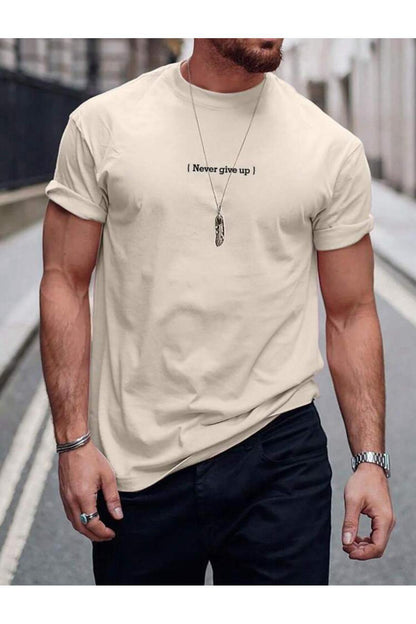 NEVER GİVE UP Baskılı Pamuklu Tshirt
