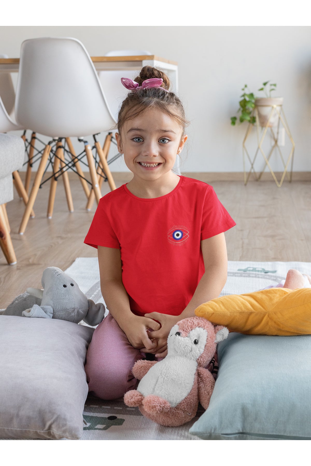 Kız Çocuk Relax (NAZAR BONCUĞU) Baskılı Bisiklet Yaka Pamuklu T-shirt