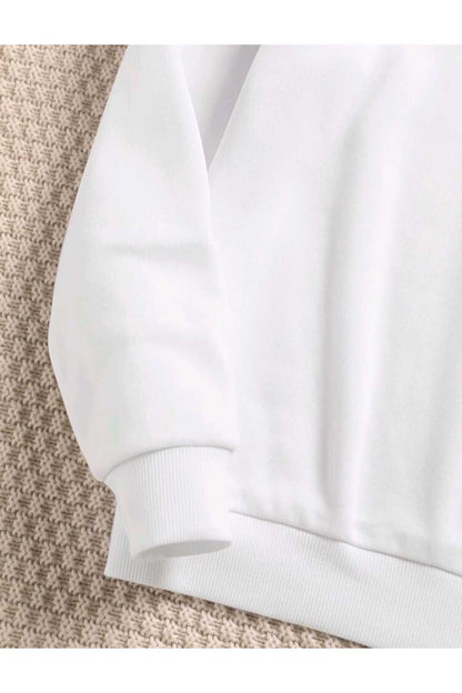 Çiçek Baskılı Bisiklet Yaka Pamuklu Sweatshirt
