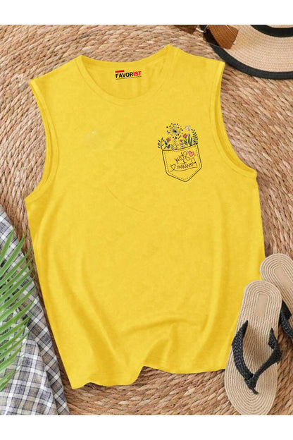 STAY POSITIVE Çiçek Baskılı Omuzu Açık Kadın Pamuklu Kolsuz Yazlık T-shirt Atlet