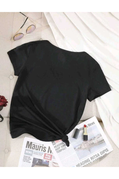 Kadın Yazlık V Yaka Tshirt Regular Fit Kalıp Düz Basic