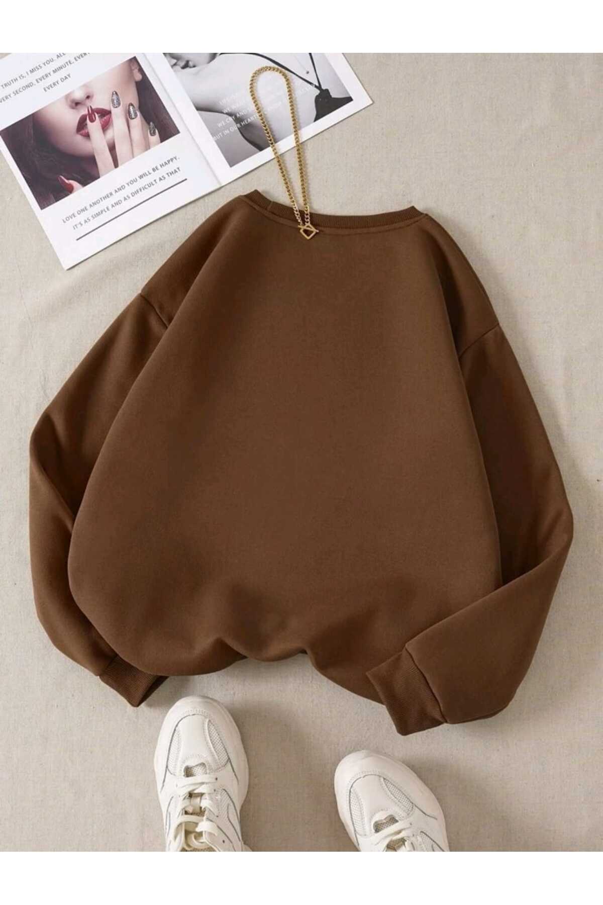 Exclusive Baskılı Oversize Bisiklet Yaka Sweatshirt