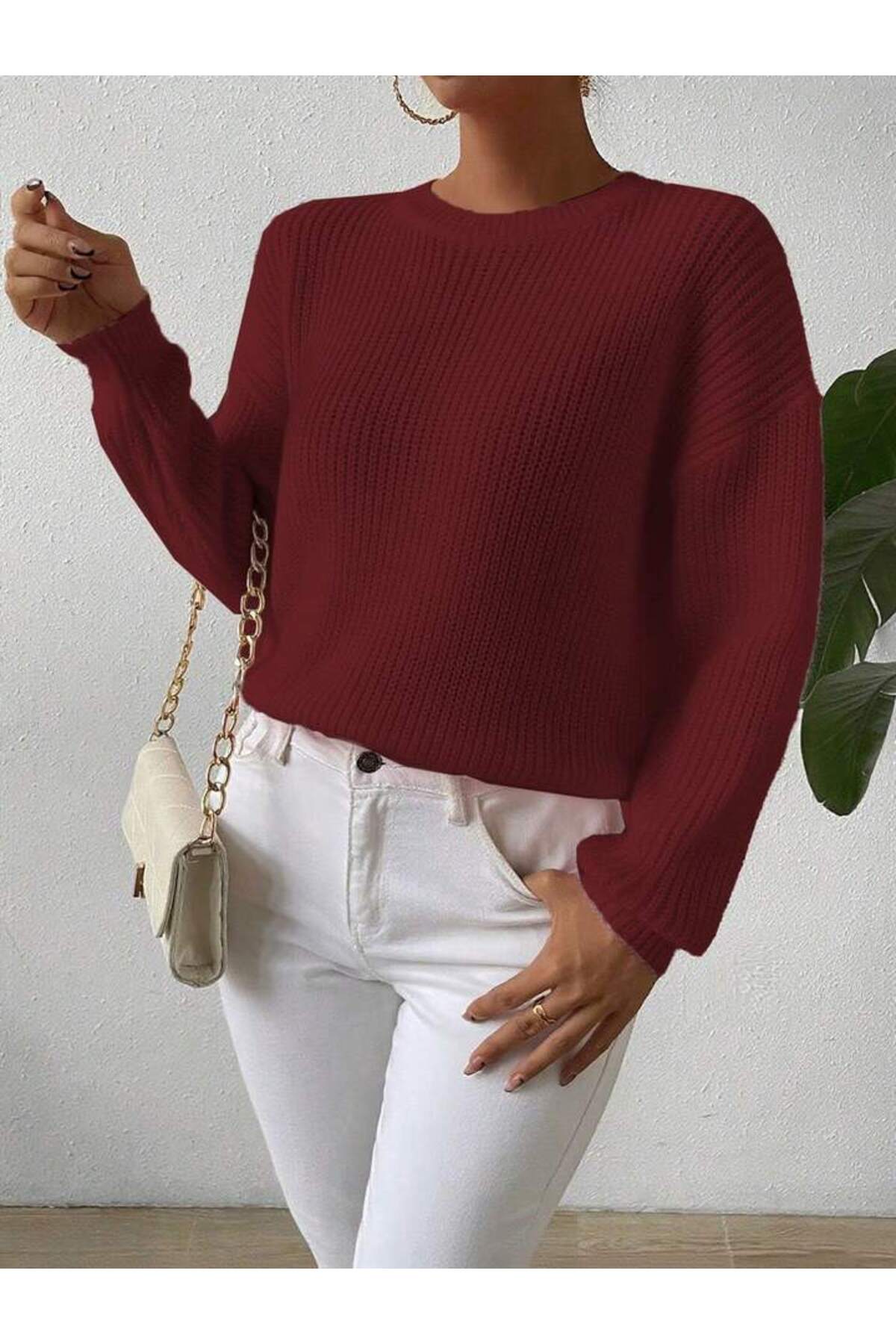TRİKO Örme Oversize Bisiklet Yaka Kazak BTK
