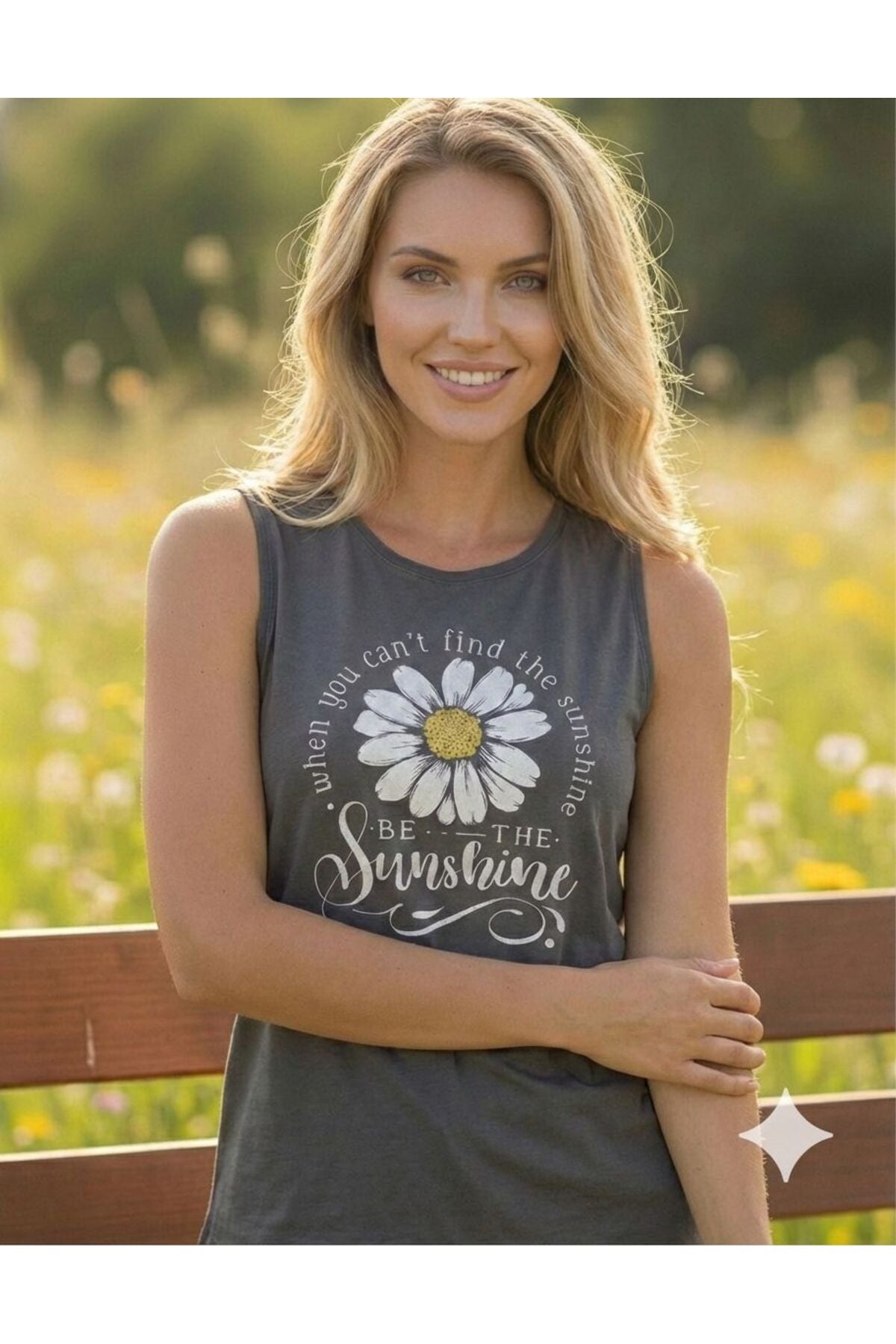 BE THE SUNSHİNE Baskılı Kadın Omuzu Açık Askılı Atlet T-shirt