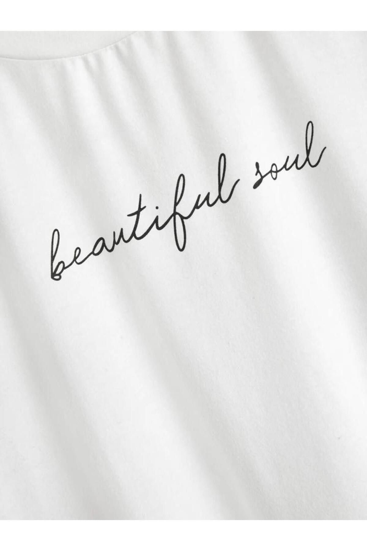 Beautiful Soul Baskılı Oversize Geniş Kalıp Pamuklu T-shirt Unisex