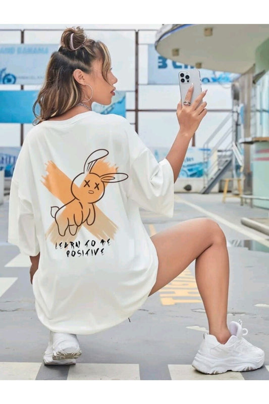 To Be Posıtıve Beyaz Oversize Pamuklu Tişört