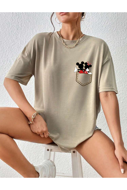 MINNIE & MICKEY MOUSE Baskılı Rahat Kalıp Tshirt