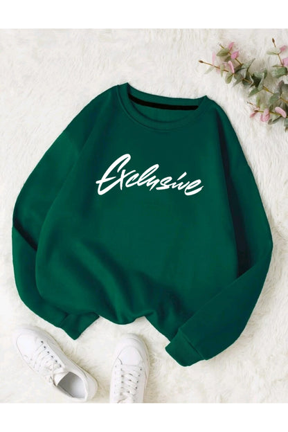 Exclusive Baskılı Oversize Bisiklet Yaka Sweatshirt