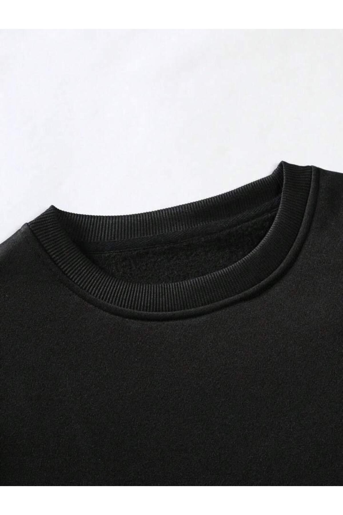Düz Bisiklet Yaka Sweatshirt Baskısız Geniş Kalıp
