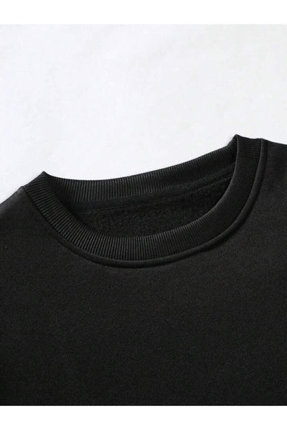 Düz Bisiklet Yaka Sweatshirt Baskısız Geniş Kalıp