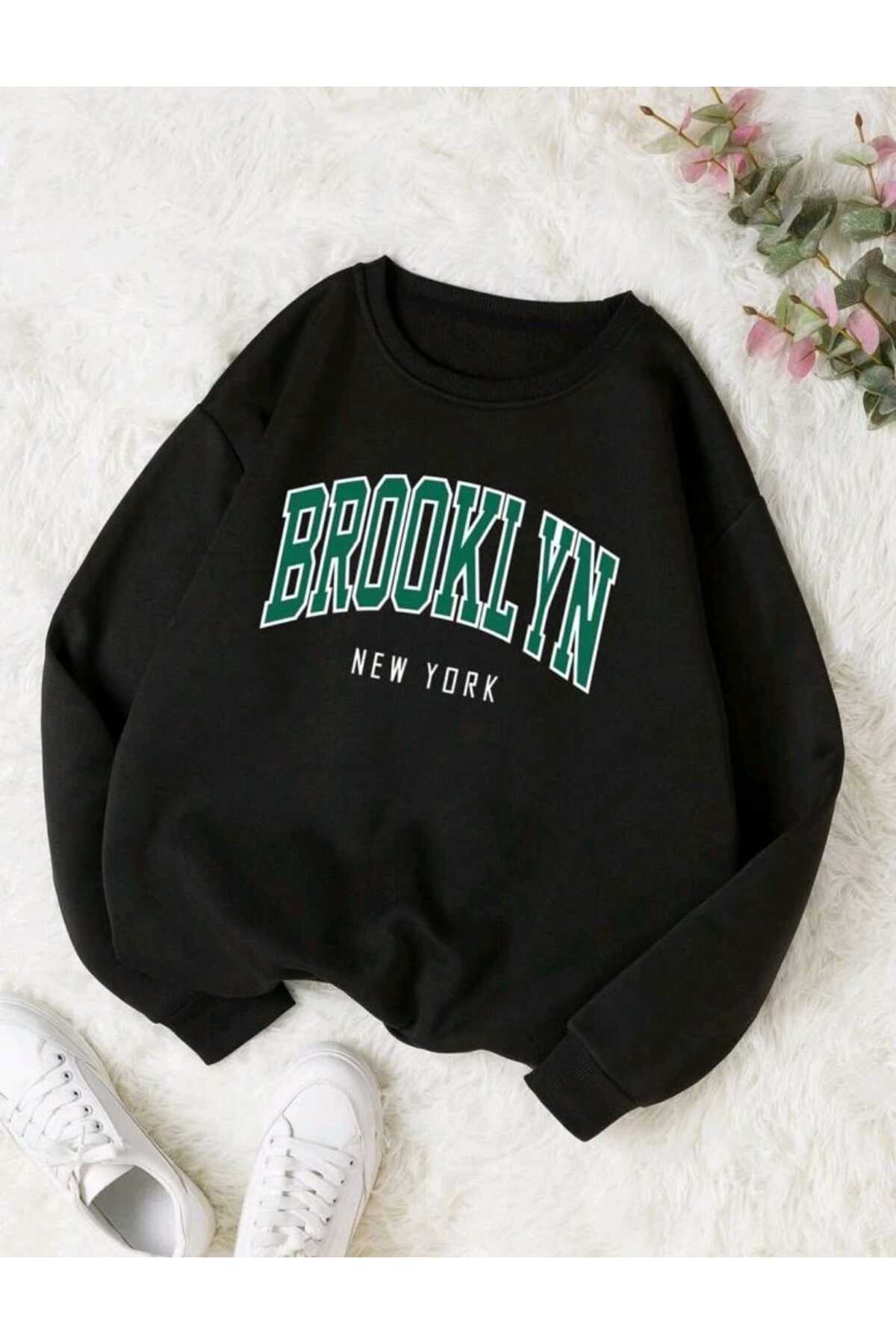 Brooklyn Baskılı Sweatshirt ( Bisiklet Yaka ) Unisex Pamuklu Özel Seri